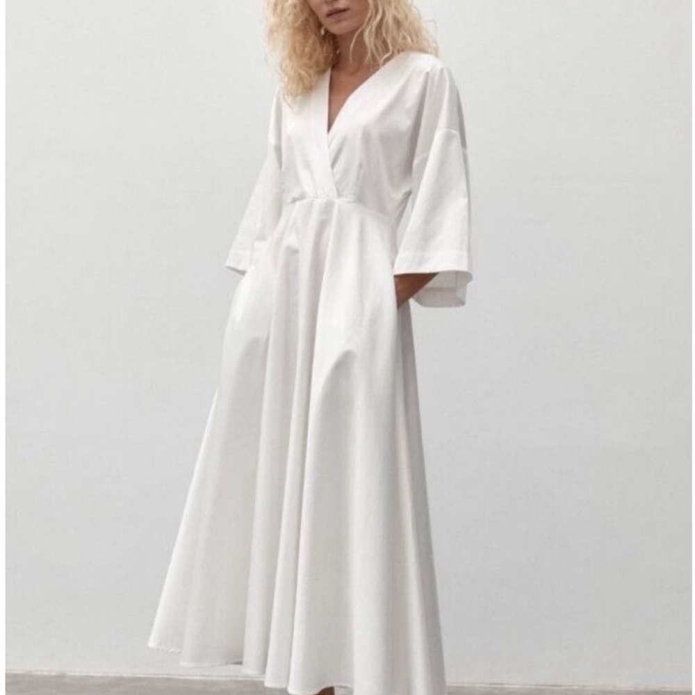St. Agni Cream V-Neck Dress